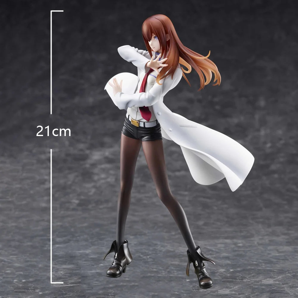 Steins; Gate Аниме Макисе Курису Фигура Курису в изправена поза Екшън фигурка Бели дрехи Модел Настолен настолен модел Сираци Колекция Подаръци