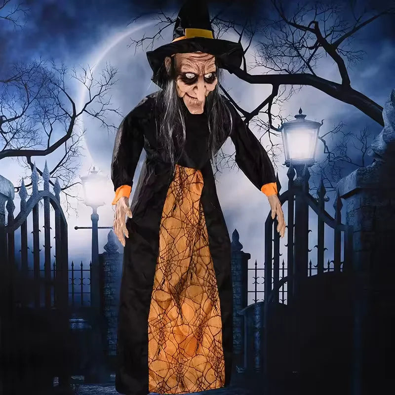 2025 Hot Halloween Decor Talking Witch Outdoor Spooky Animatronic Witch Decor Prop Red Eye Animated Witch Home Festival Decor
