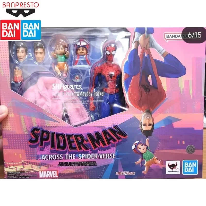 In Stock BANDAI Original SHF Spider-Man Universe Peter B Parkmede Joint Candidate Model Collection Holiday Gifts
