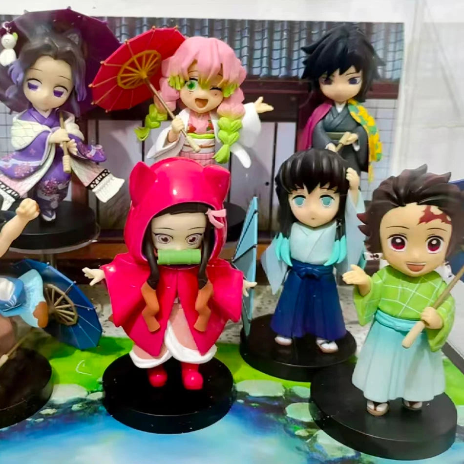 In stock 12cm kawaii  Demon Slayer Plum Rain Series with Box Handmade Model no Yaiba Kamado Nezuko Action Figure Ornament Gift