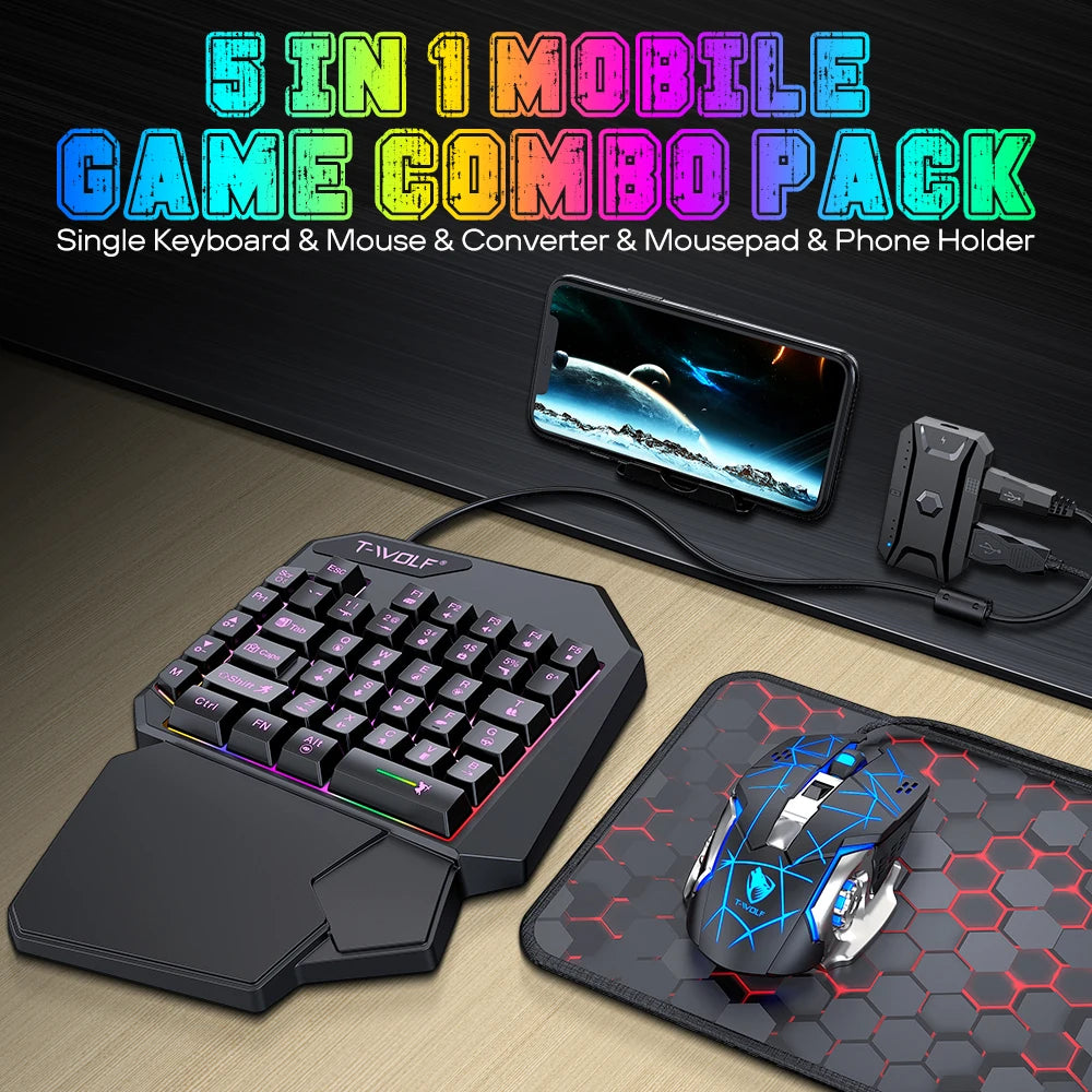 Battle Royale Game Artifact OneHanded With Palm Rest RGB Keyboard Converter Programmable Mouse 5-in-1 Set For Android iOS HOT
