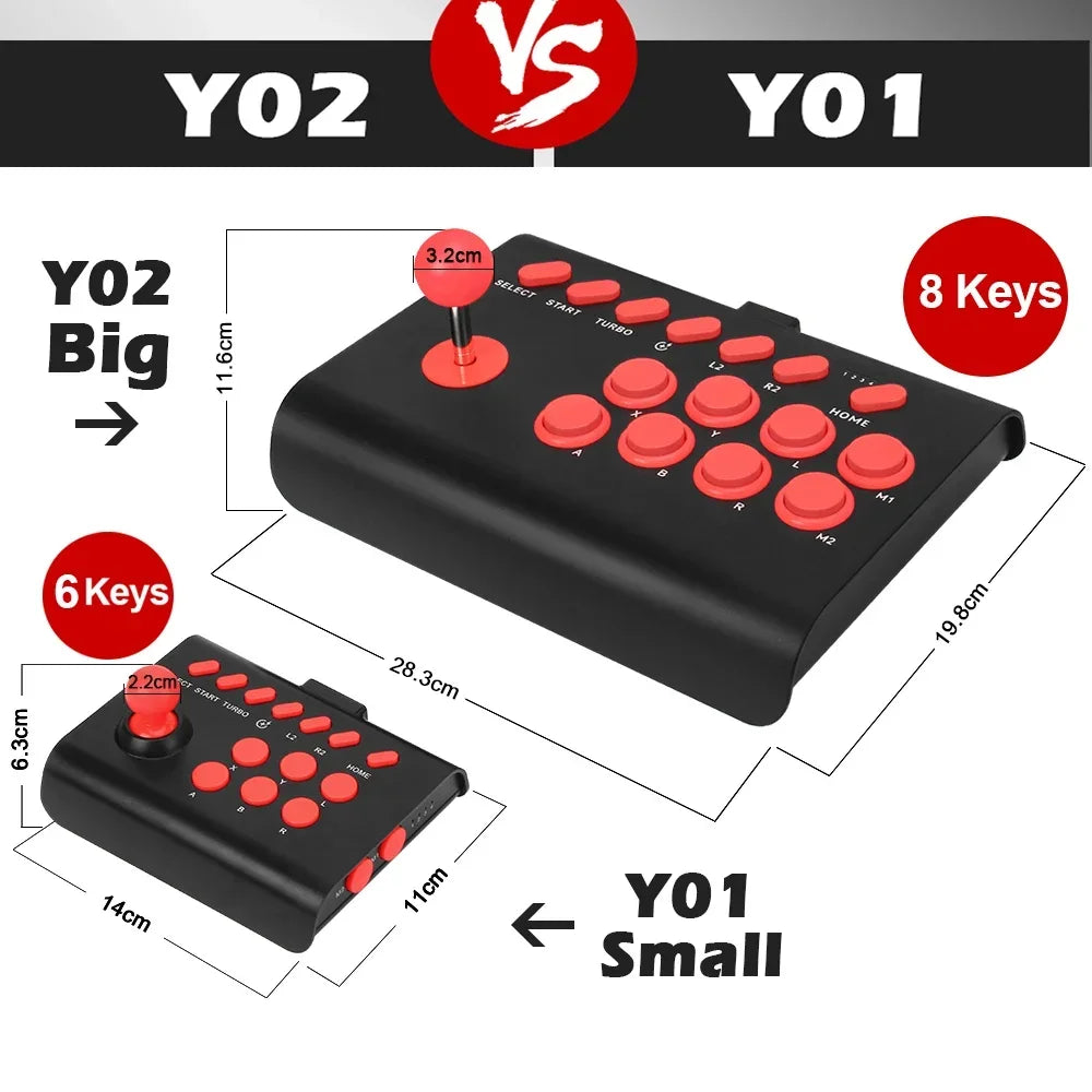 Y02 Arcade-Joystick für PS4/PS3/Xbox One/Switch OLED/Android/iOS, kabelgebundener und kabelloser Street Fighter-Controller mit Makro-/Turbo-Funktion