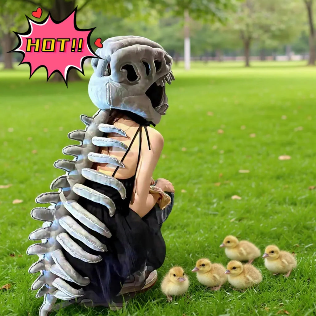 Dinosaurier-Skelett-Kostümmasken-Set – Plüsch-Kopfbedeckung und Requisiten für Halloween-Rollenspiele für Erwachsene/Kinder