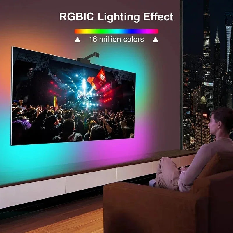 Ambilight For Tv Backlight Sync To Screen 3.8M 5M 5V Usb Rgbic Smart Led With Camera Synchronized Tv Light App Control Gaming