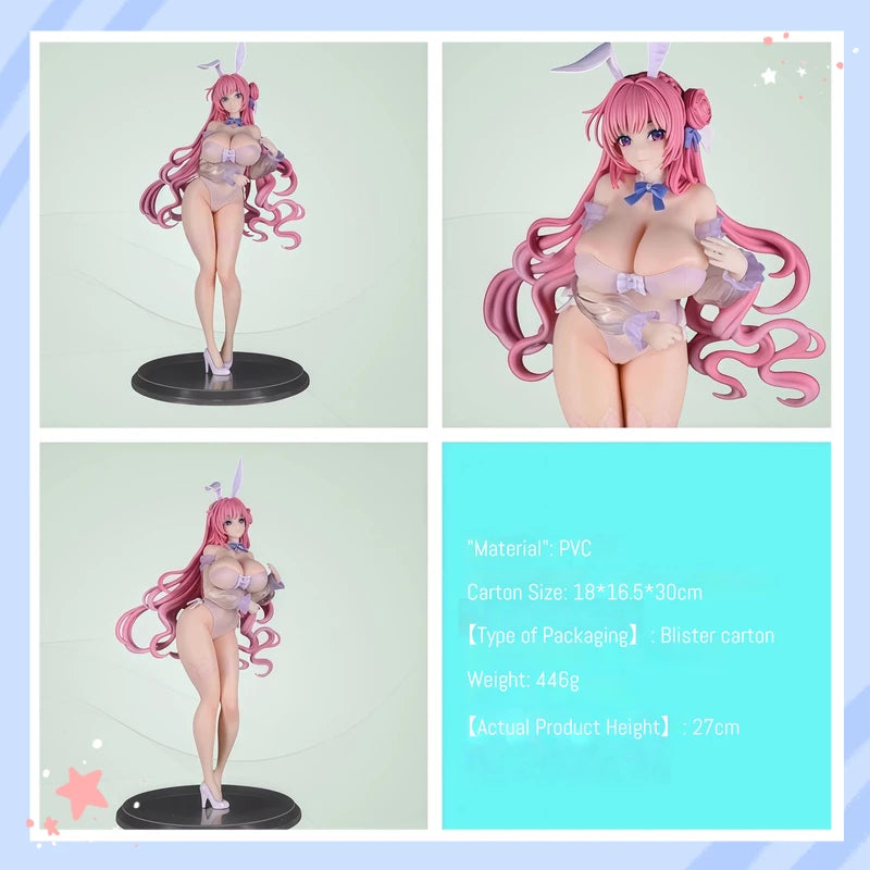 Anime Figure Bunny Girl Pink Hair Lace Standing PVC Figure Collectible Anime Game Peripheral Desktop Ornament 27Cm For Adult