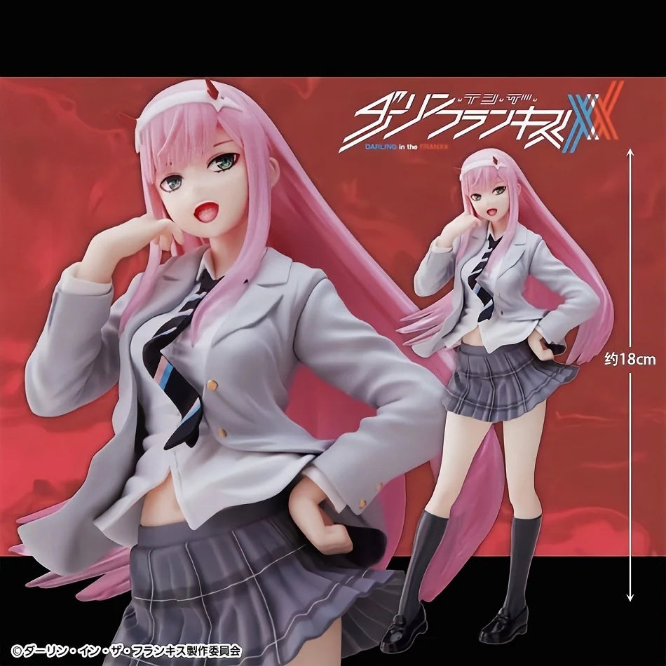 DARLING in the FRANXX Anime Figure Zero Two 18CM PVC cartoon Toy Uniform Version Collectible Doll for Kids Birthday Gift