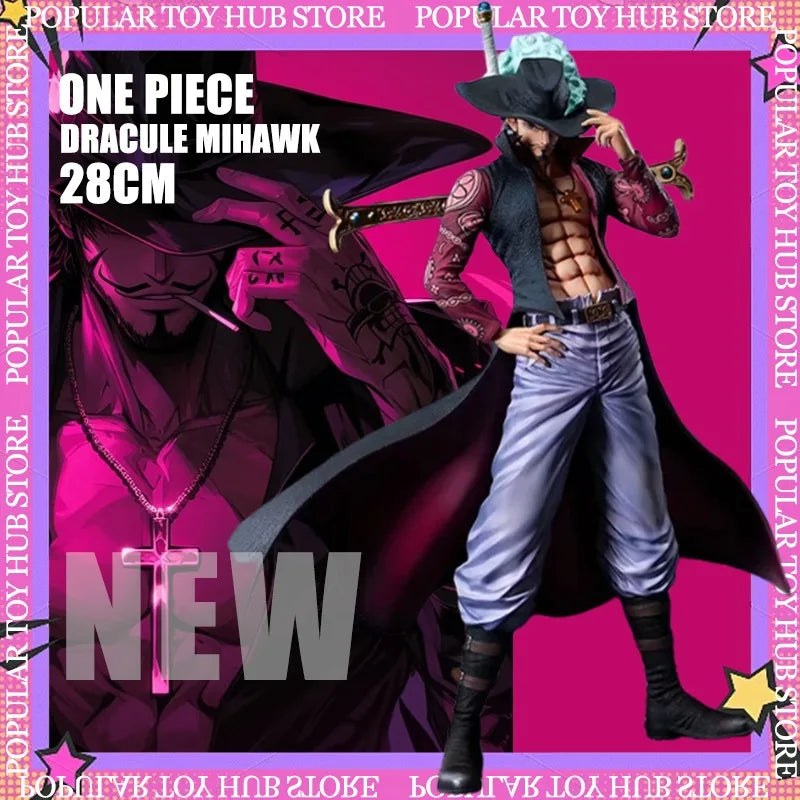 New 28cm ONE PIECE Anime Figures Dracule Mihawk Figures Eagle Eye Display PVC Model Statue Collectible Decoration Boys Toy Gifts