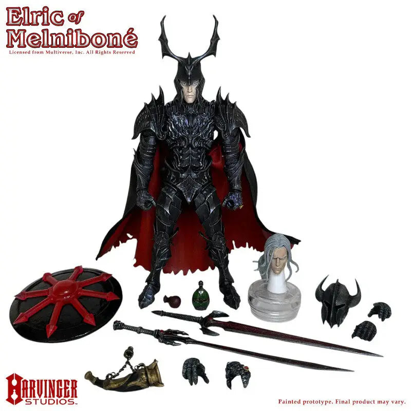 Harvinger Studios Action Figure Elric Of Melnibone 1 12 Scale Articulated Black Armor Red Cape Collectible Model For Adult