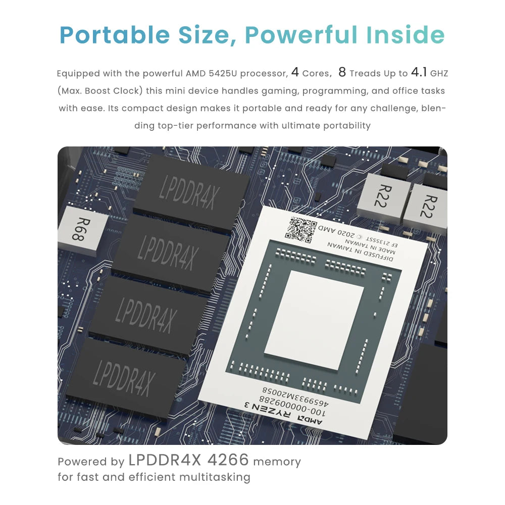 Genmachine Mini PC AMD Ryzen 3 5425U 4.1Ghz 15W Windows 11 Super Mini LPDDR4X 4266Mhz Desktop Diy Gaming Computer WiFi6E BT5.2