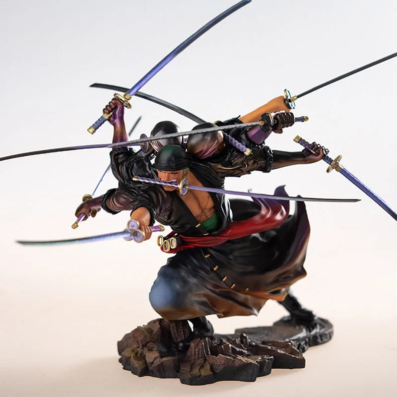 Anime One Piece Figur Kampfszene Drei Köpfe Sechs Arme Zoro Neun Messer Flow Action Modell Sammlung Kinder Geburtstag Spielzeug Geschenk