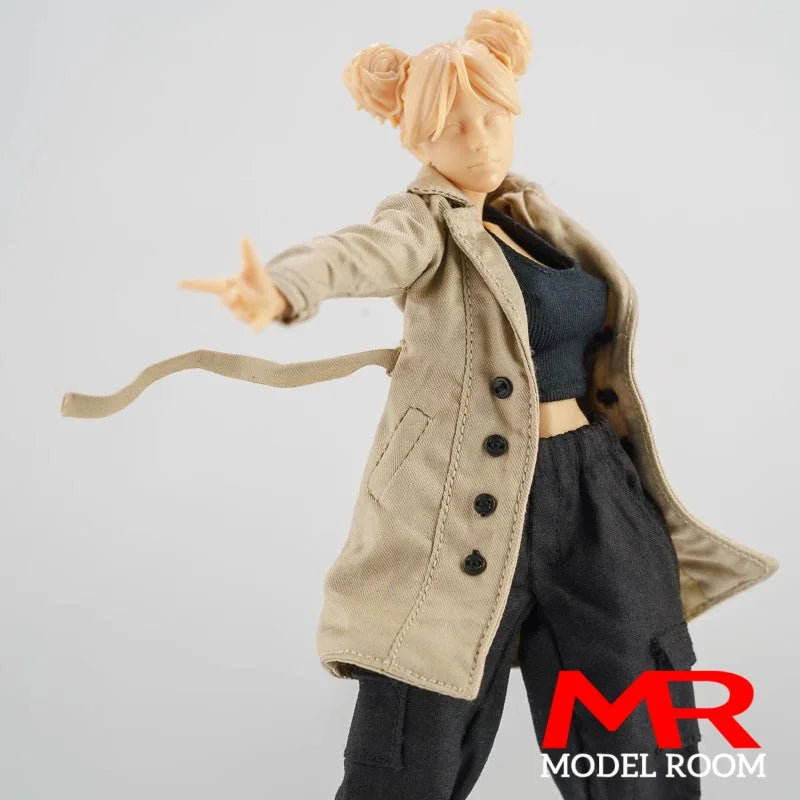 1/12 Scale Female Trench Coat Windbreaker Clothes Model Fit 6'' Asi 2.0 OB11 BJD Romankey Soldier Action Figure Body Dolls
