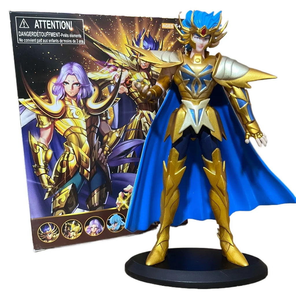 19CM Аниме Saint seiya Златна фигурка на Saint Овен Риби Козирог Водолей Поставка Анимационен модел Играчки Подаръци Колекция Декорация