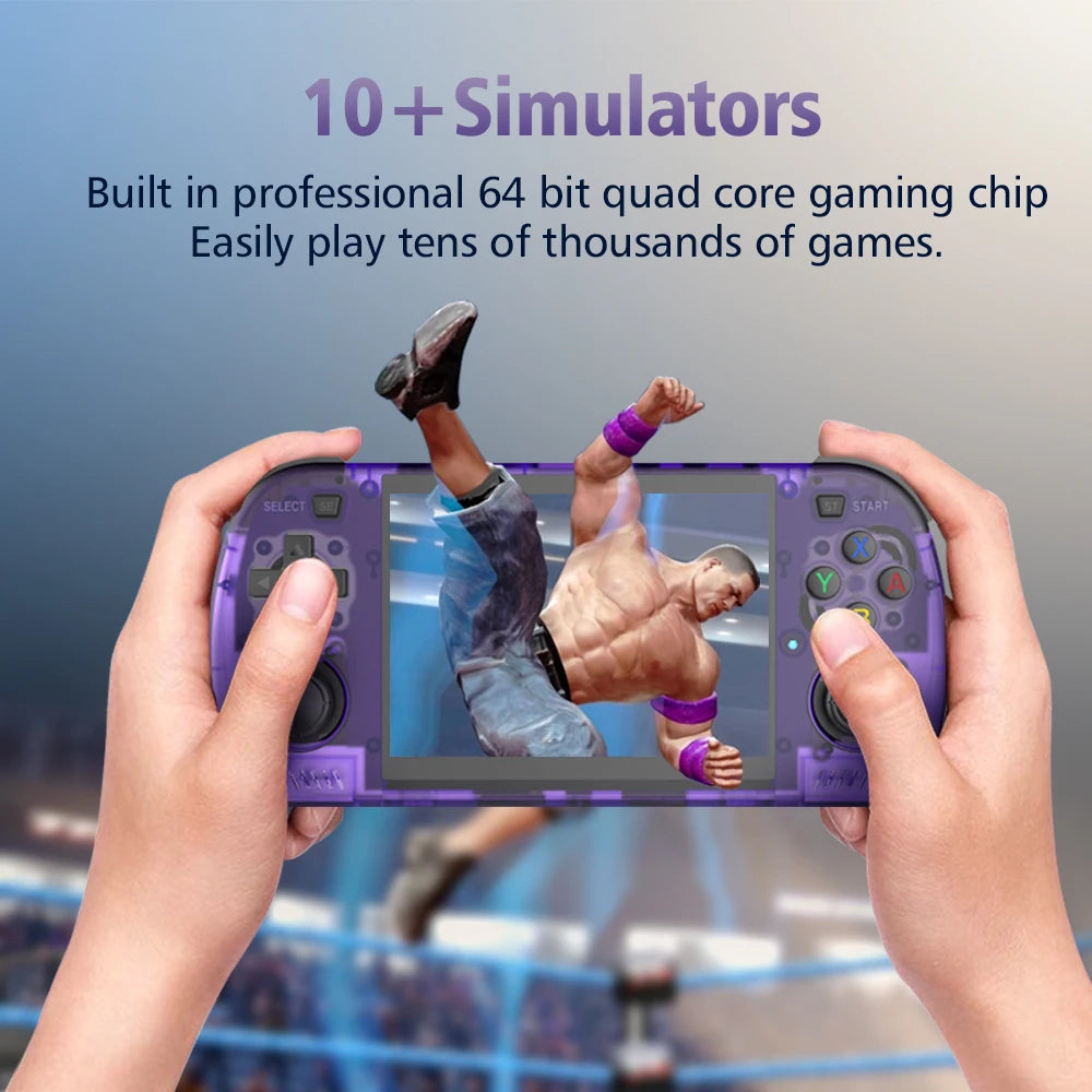 R36H PRO MAX retro portable gaming console features a 4.2-inch IPS display, comes with a built-in 64GB storage card, and include