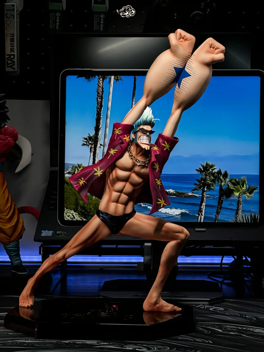 32CM ONE PIECE Franky Anime Figures Two Years Ago Franky Figure PVC Statue Figurine Desktop Decor Collection Model Gifts Toys