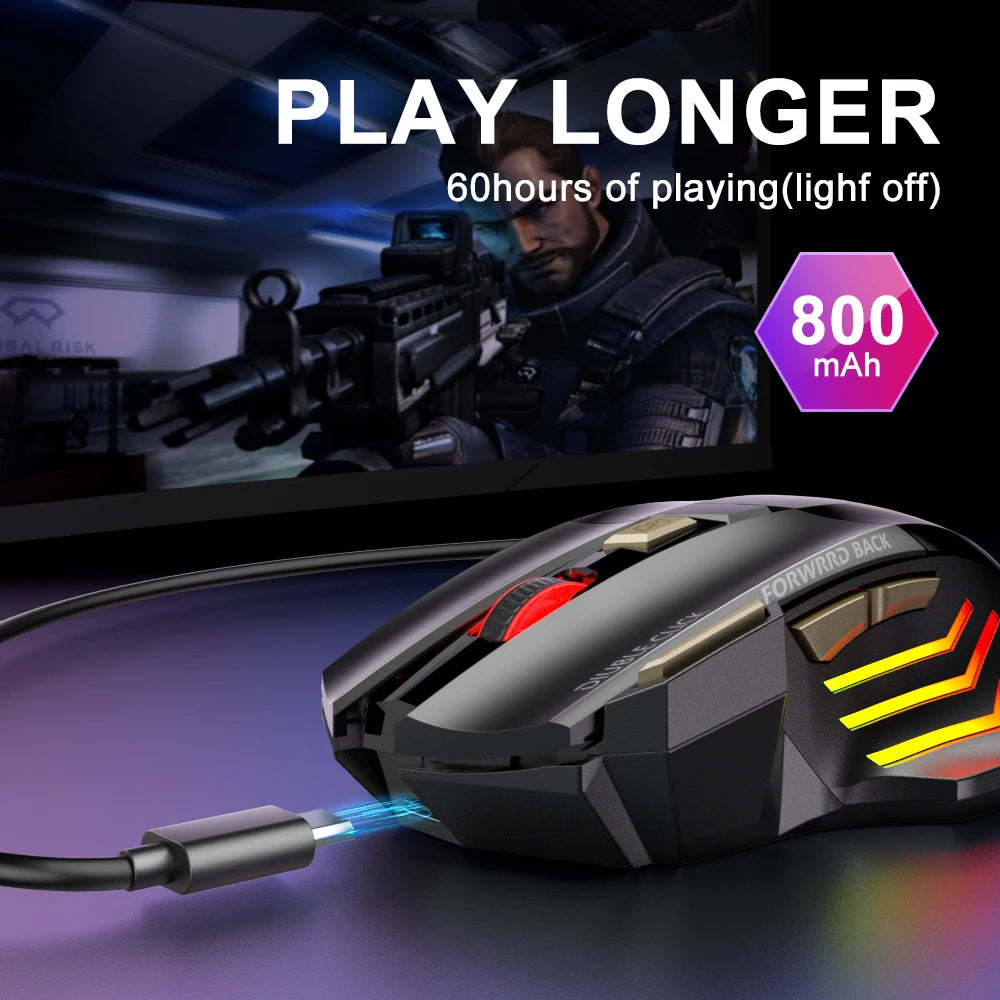 Акумулаторна безжична мишка Bluetooth Gamer Gaming Mouse Computer Ergonomic Mause с подсветка RGB безшумни мишки за лаптоп