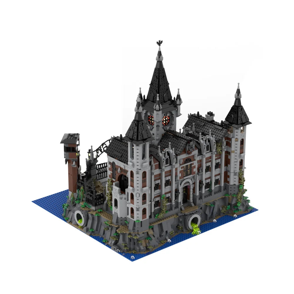 MOC Anime Series Gotham City Arkham Asylum Hospital Building Blocks Model Arkham Asylum Hospital Prison Bricks Toys Kids Gifts