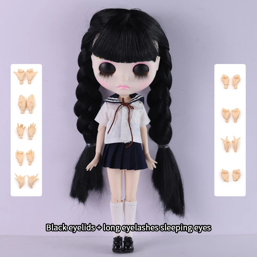 ICY DBS Blyth Doll 1/6 Joint Body 30cm Black Hair Black Eyelids Long Eyelashes Sleepy Eyes Dark Series BJD Toys Fashion Gifts