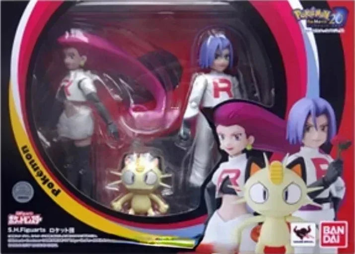 Spot Bandai Original Pokemon S.H.Figuarts SHF Ash Ketchum Pikachu Jessie James Meowth Anime Action Figures Toys for Kids Gift