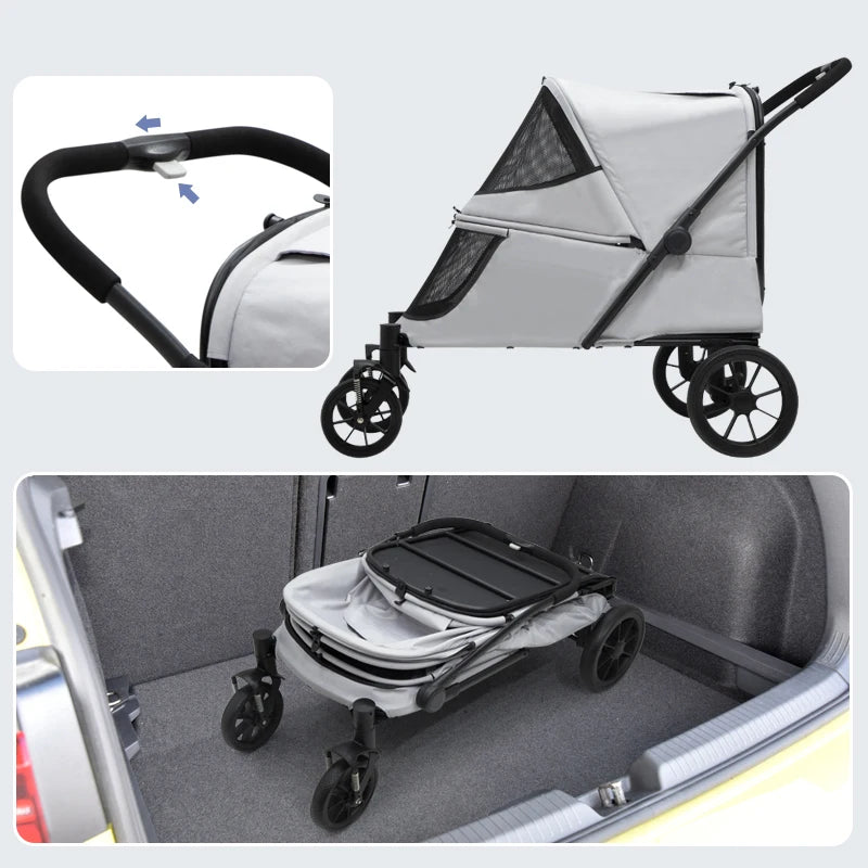 Geräumiger, langlebiger Haustier-Kinderwagen im neuen Design, tragbare Hunderampe, großer Hundewagen, luxuriöser Kinderwagen für 40 kg, 124 x 66 x 100 cm