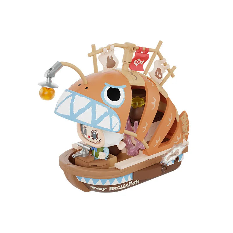 Genuine Pop Mart Labubu Themonsters Chasing Mermaids Series Blocks Fish Boat Puzzle Toys Pirate Ship Building Set For Collectors