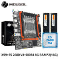 MOUGOL New X99 Motherboard Set with Intel Xeon E5 2680 V4 & DDR4 16G (8G*2) 2133MHz Dual Channel  RAM M.2 NVME for Desktop Host