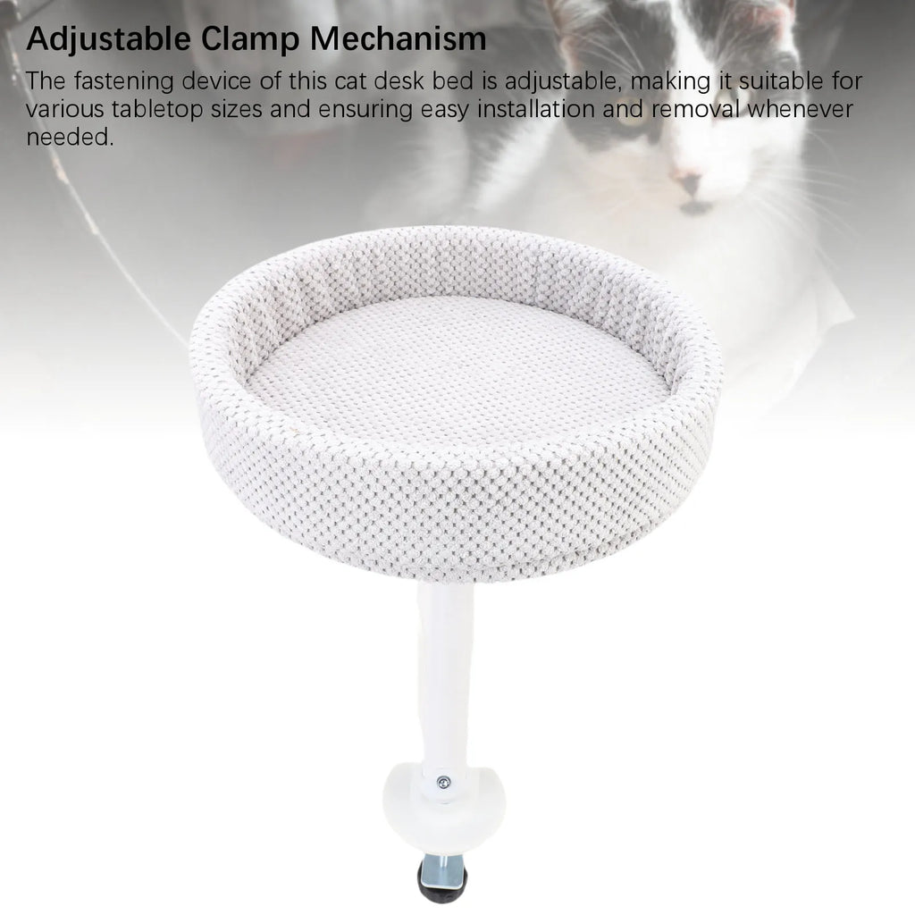 Cat Desk Bed Iron + Plush Stable Frame Adjustable Clamp Soft Plush Kitty Desk Nest Perch for Home Office