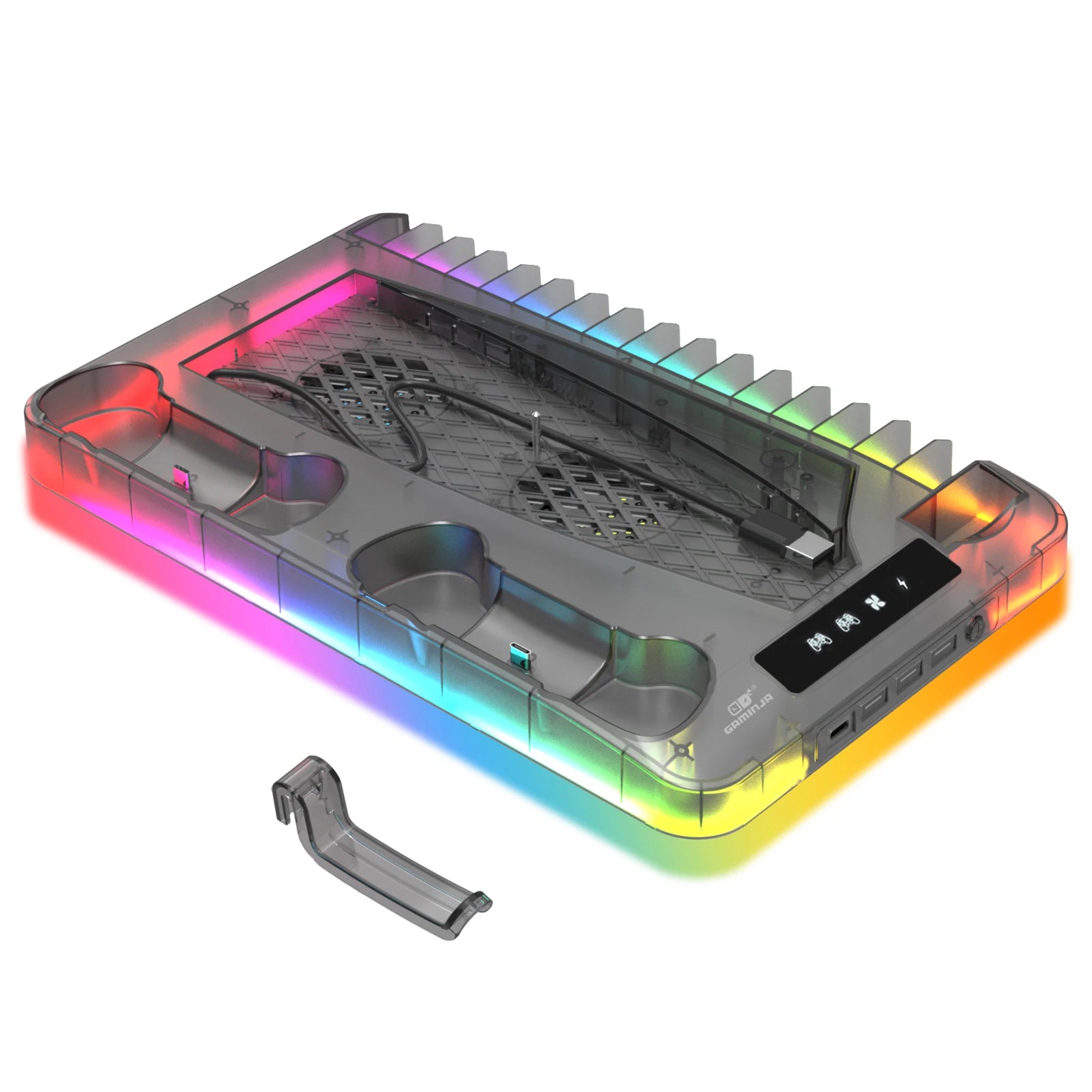 GAMINJA RGB Cooling Base Gamepad Charging Stand For PS5 Console Holder Headset Hook Game CD Storage Rack For PS5 Disc & Digital