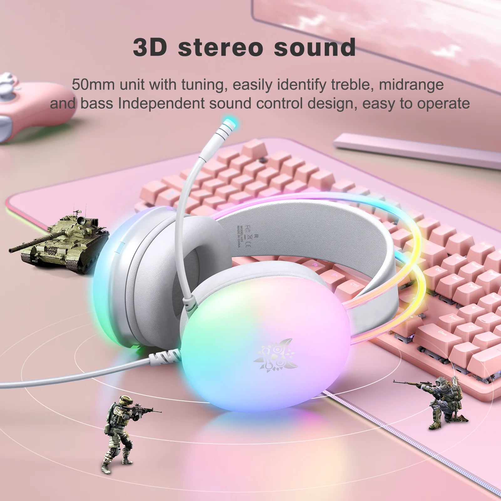 ONIKUMA 2024 Нови слушалки с пълно RGB подсветка за компютър и RGB светлини ЗА ГЕЙМЪРИ KOL