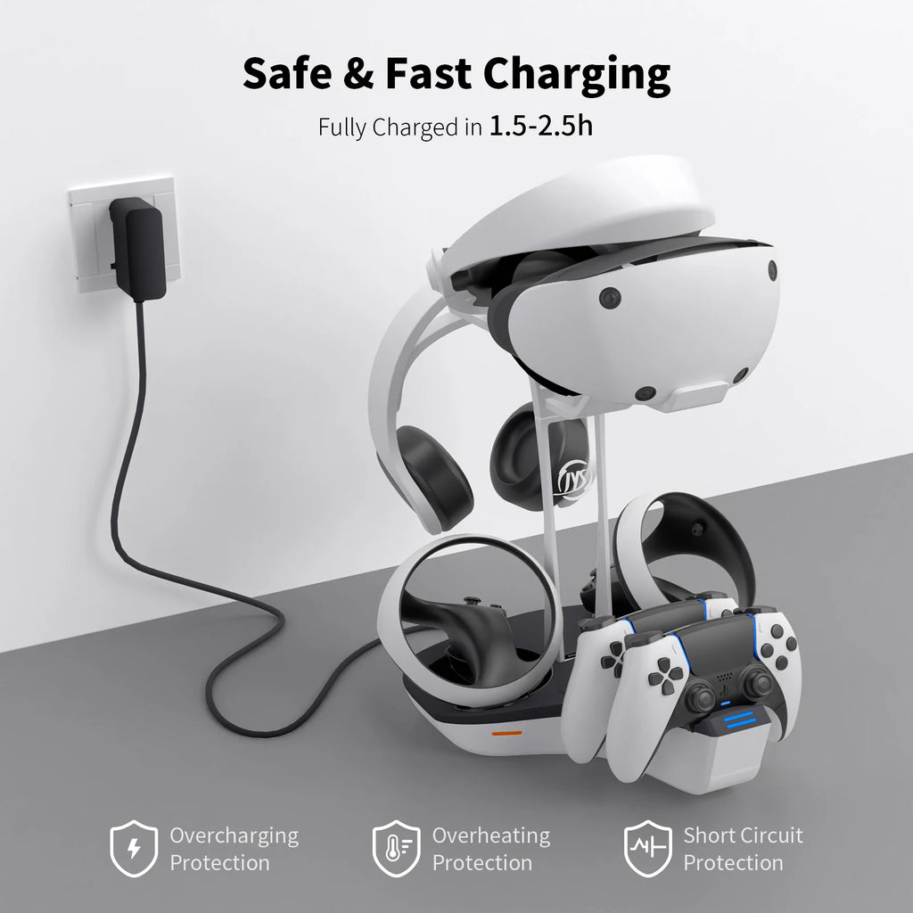 AceGamer 4-in-1 Charging Station for PS VR2 and PS5 Dual Charging Dock with VR Headset Display Holder and Headphone Rack