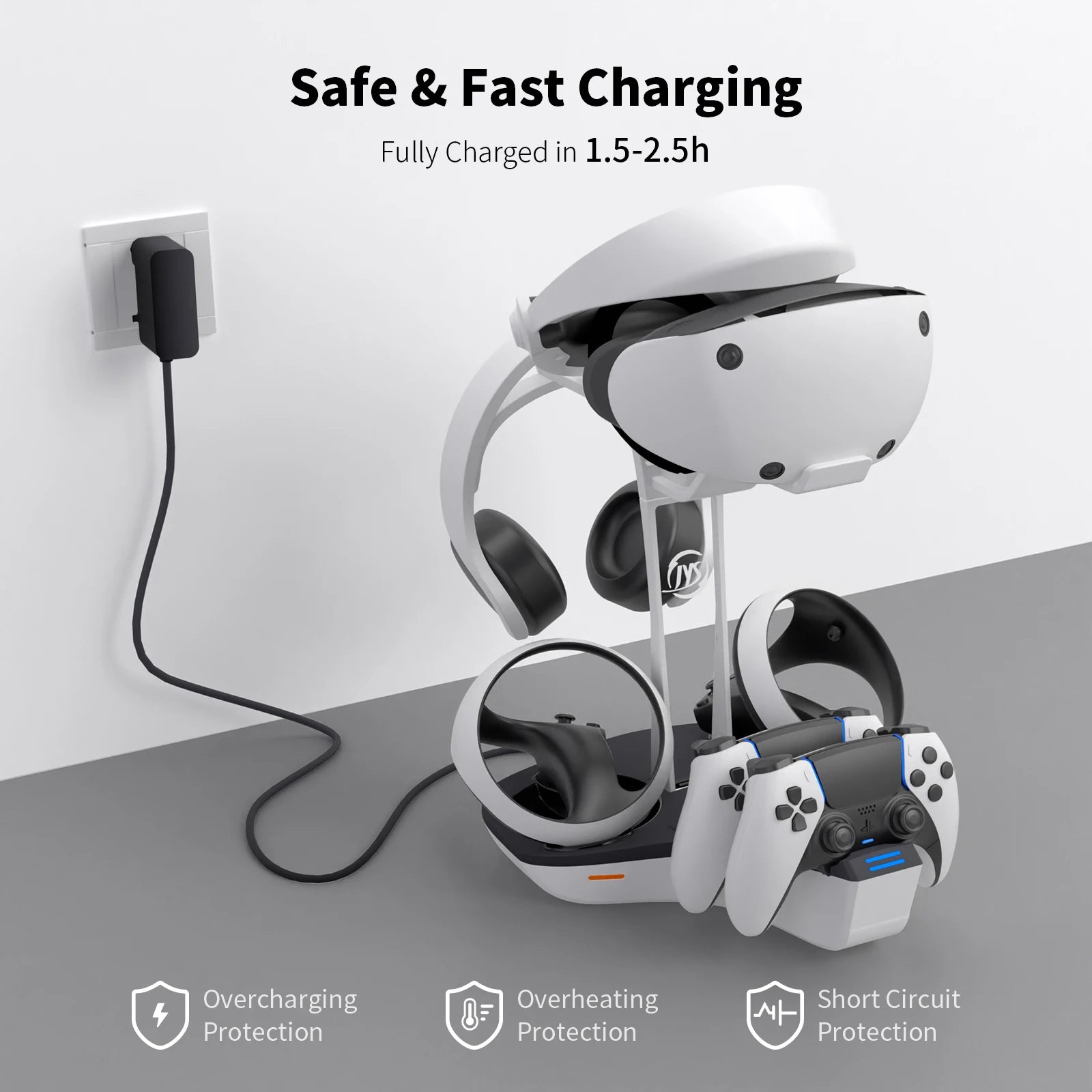 AceGamer 4-in-1 Charging Station for PS VR2 and PS5 Dual Charging Dock with VR Headset Display Holder and Headphone Rack