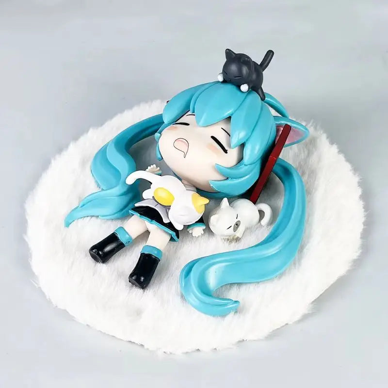 11CM Hatsune Miku Sleeping Anime Action Figurines Doll Desktop Ornament Kawaii Chassis Decor Kawaii Statue Model Trendy Toy Gift