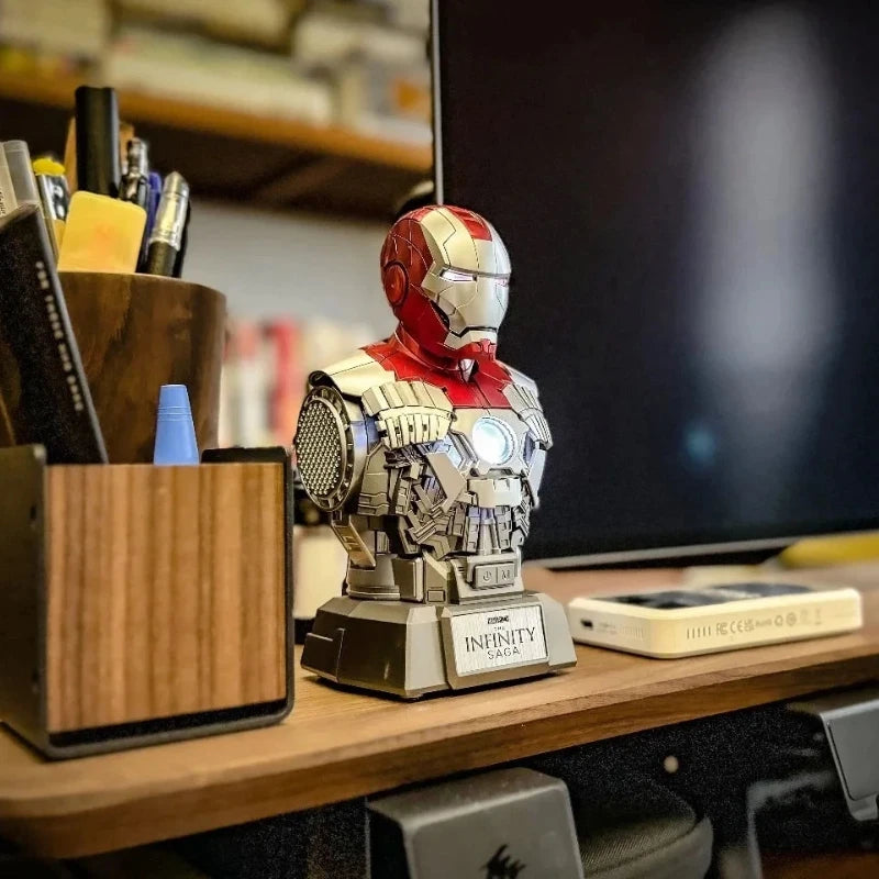 Marvel Iron Man MK5 Action Figure Bust Speaker Poseable Collectible with Bluetooth Cool Gadget Gift for Boys & Fans