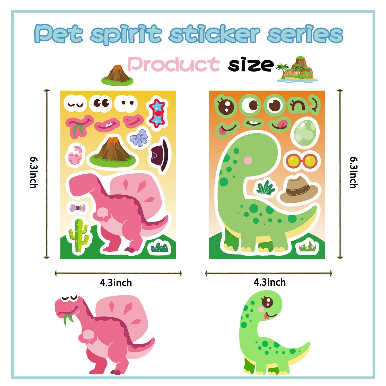8Pcs Kreative Dinosaurier Cartoon Collage Aufkleber DIY Spiel Aufkleber Tier Handwerk Laptop Skateboard Aufkleber
