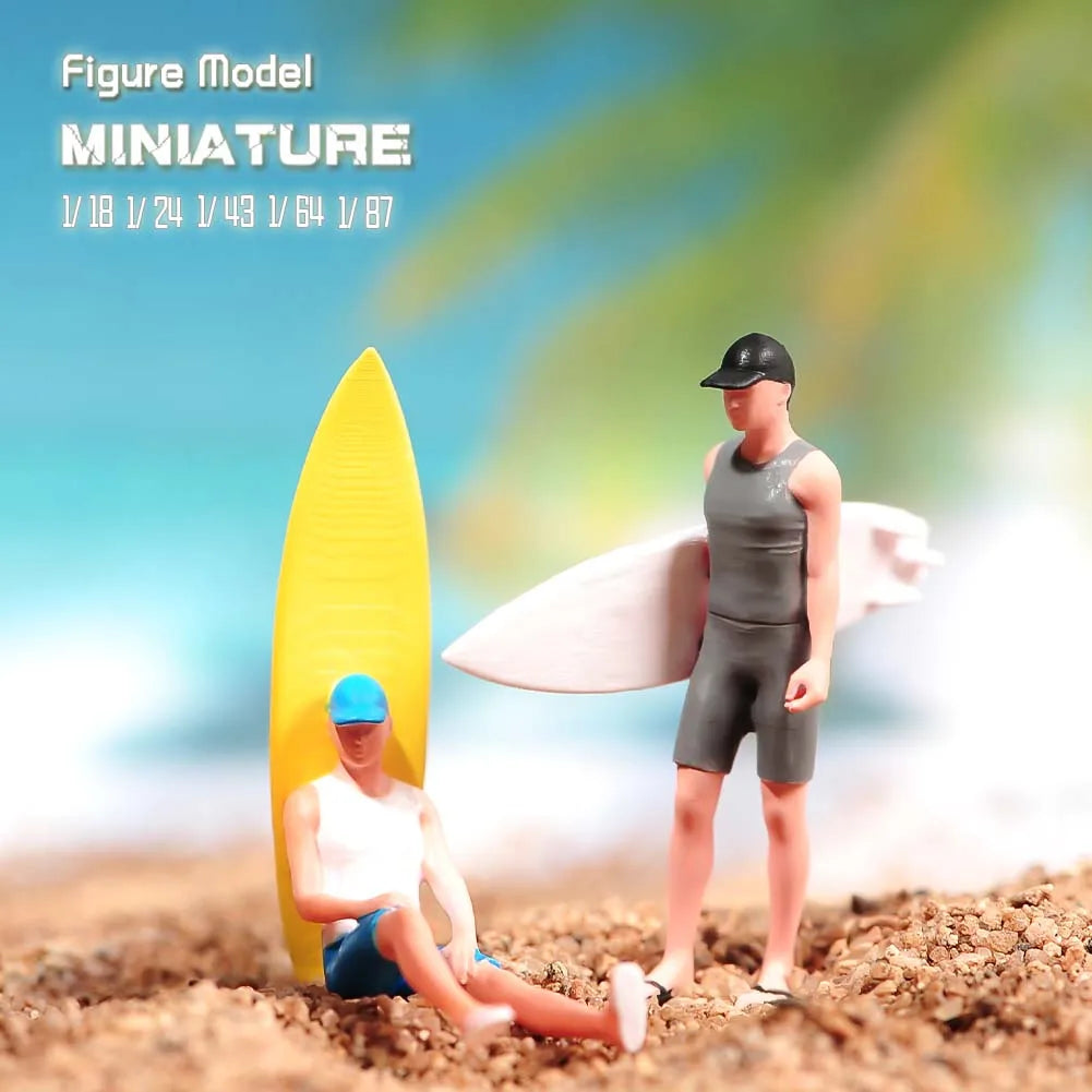 Painted Miniatures 1/18 1/24 1/43 1/64 1/87 Two Teenagers Preparing To Surf By The Seaside Figure Model Toys View Decoration