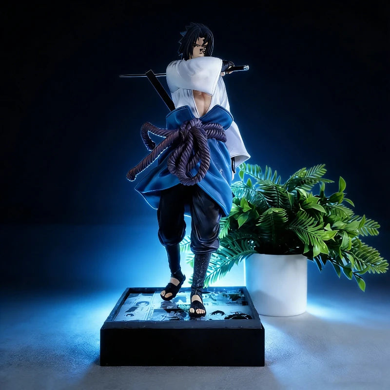 35cm Ninja Uchiha Sasuke Mantra Seal Rebirth Anime Light Up Figure Collection Model Toy PVC Statue Desktop Ornament Toy Boy Gift