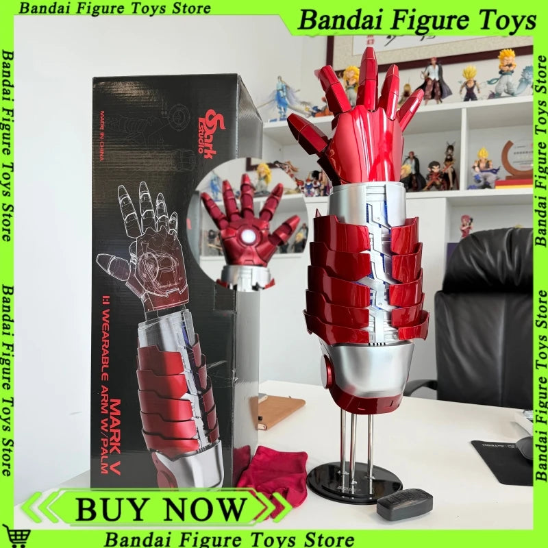 Marvel 1/1 Iron Man Autoking Mk5 Mecha Arm Helmet Remote Voice Control Ironman Automatic Helmet With Led Light Figure Boys Gift