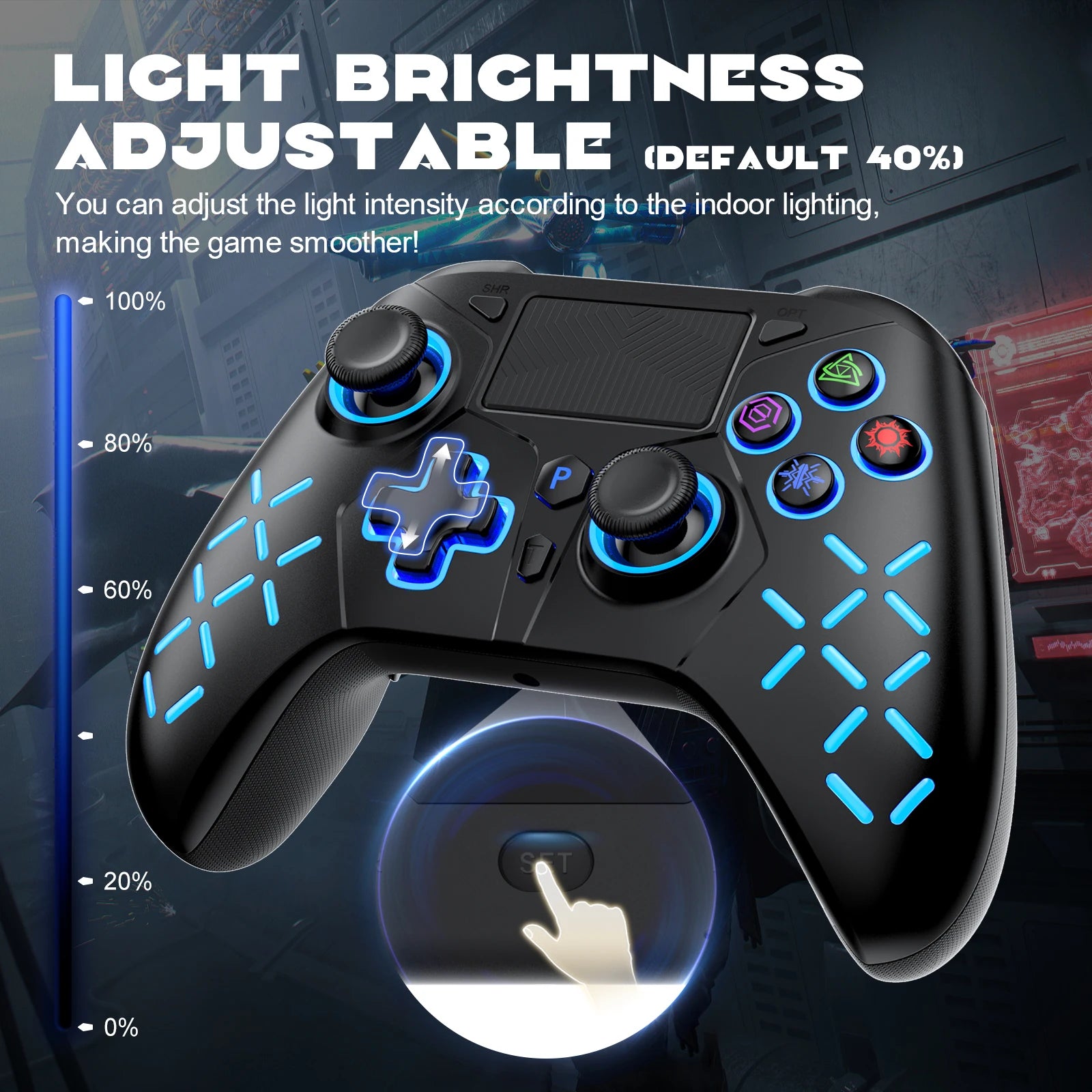 For Ps5 Controller For Ps5/Ps4/Ps3/Pc/Switch Gamepads consolas With Rgb Light/Turbo Function/Dual Vibration/3.5mm Joystick