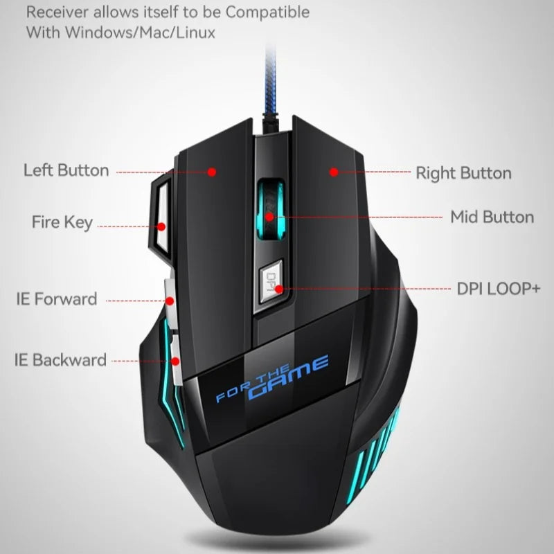 G6 USB Wired Gaming Mouse 7 Button 5500DPI Adjustable Optical Ergonomic E-sports Mice for Laptop PC Xiaomi HUAWEI Samsung Pad