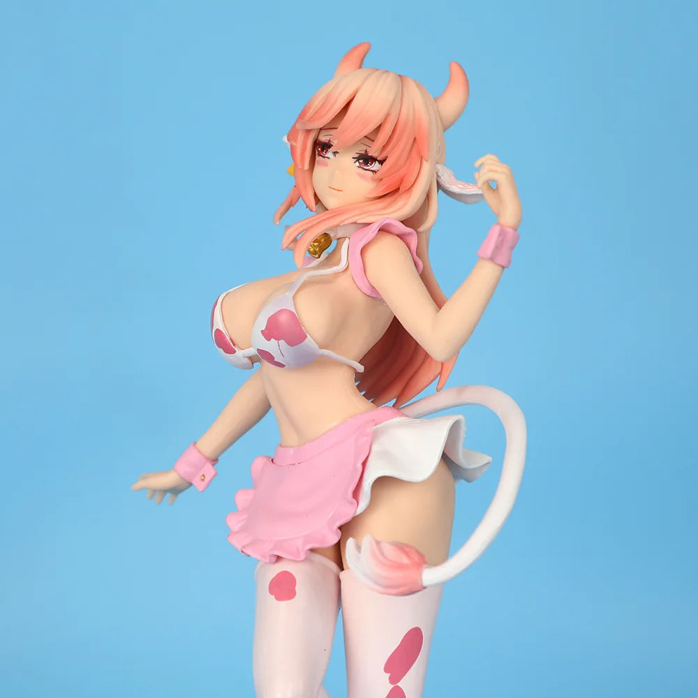 25cm Black And Pink Cow Maid Cartoon Girl Figure Model Statue Boys Collection Desktop Decoration Ornament Toys Gifts