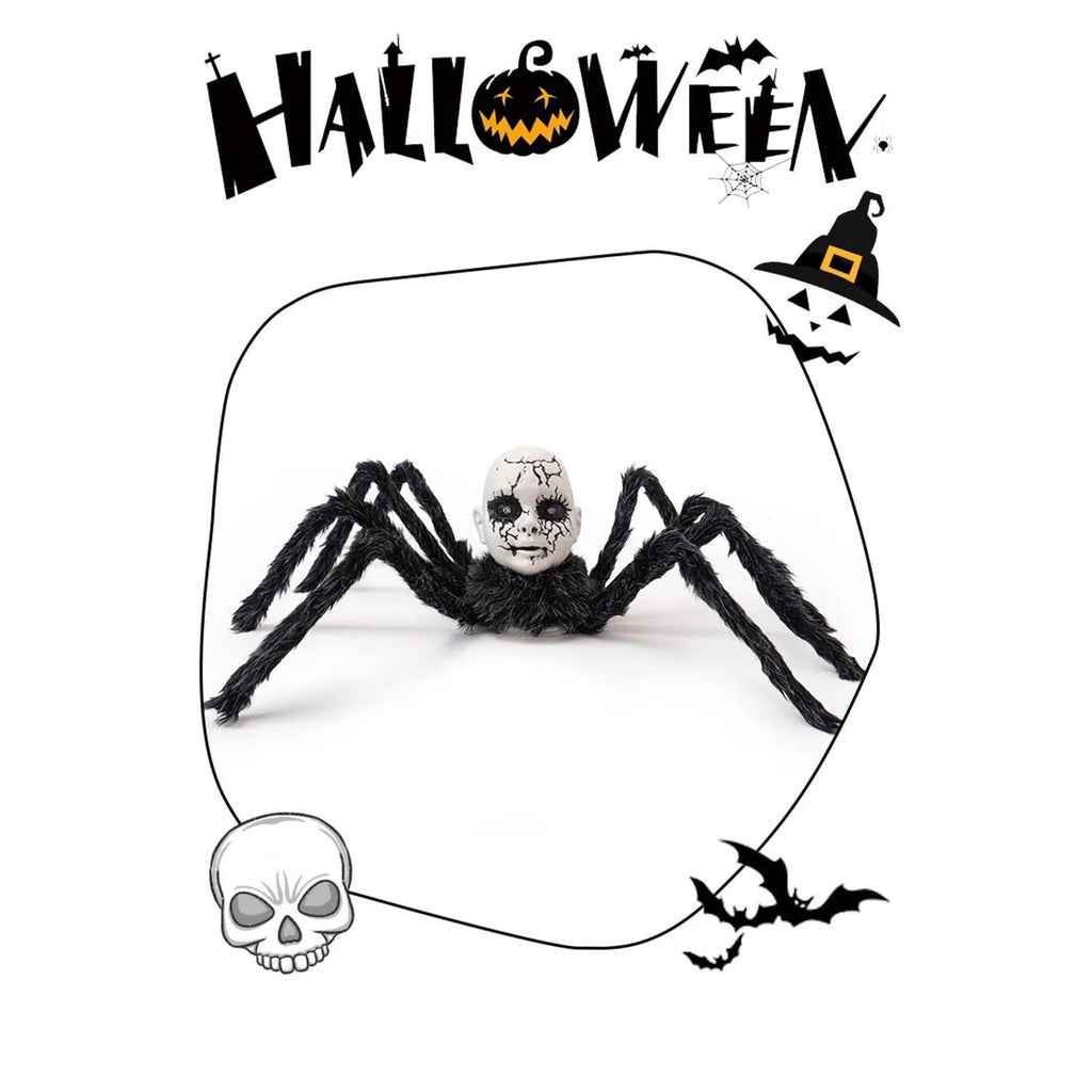 Halloween Animatronic Doll Face Spider Motion Activated Glowing Eyes Sound Control Scary Walking Toy Haunted House Prop