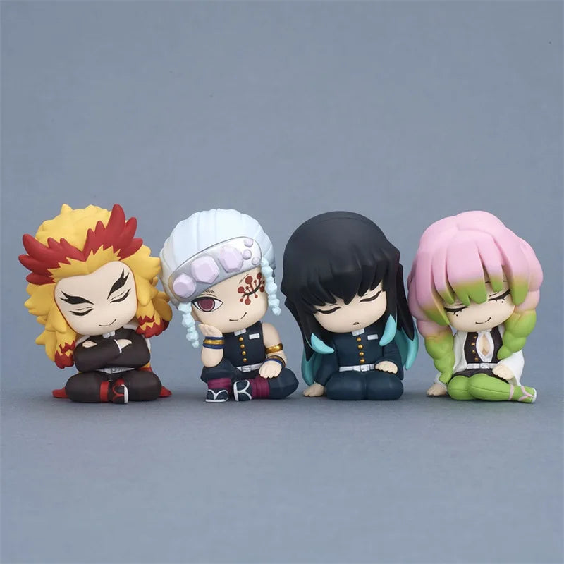 4pcs Demon Slayer Q Edition Sleep On Shoulders Hashibira Inosuke Agatsuma Zenitsu Kamado Tanjirou 2nd Bullet Ornament Toys Gifts
