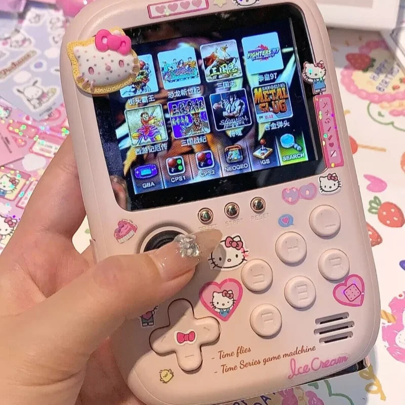 Cartoon Kt Cat Power Bank Mini Portable Retro Handheld Game Console Soft Light Color Screen Toys Friend Birthday Surprise Gift