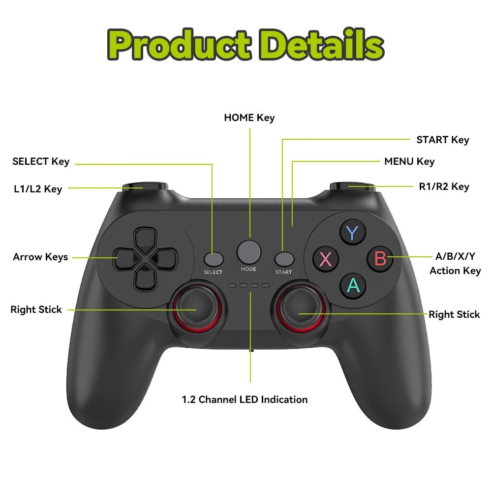 2.4G Wireless Controller for Windows PC/Laptop/PS3/Android TV/Phone/Game Consoles Precise Joystick USB 2.0 Plug and Play No Lag