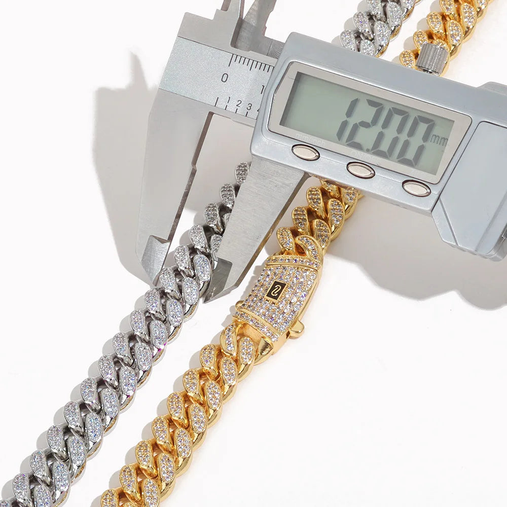 HHIOK Fashion 12mm Iced Monaco Cuban Bracelet Miami Double Row Inlaid Cubic Zirconia Hip-Hop Style For Men And Women