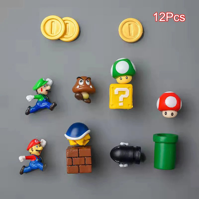 Super Ma Bros DIY Fridge Scene 3D Magnets Refrigerator Decoration Bullet Mushroom Turtle Wall Sticker Set Home Collection Gift