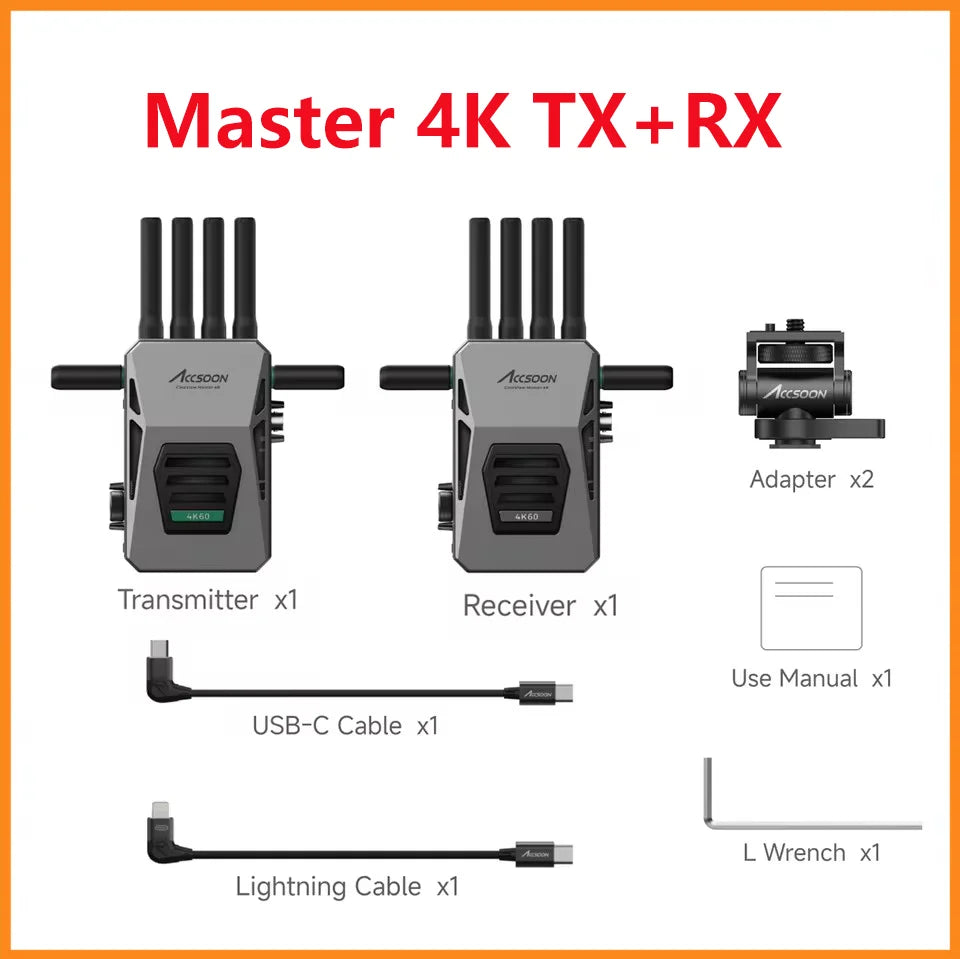 ACCSOON CineView Master 4K 2,4 GHz Drahtlose Videoübertragung 25 ms Latenz mit 8K-Funktionen DFS Simultandolmetschen