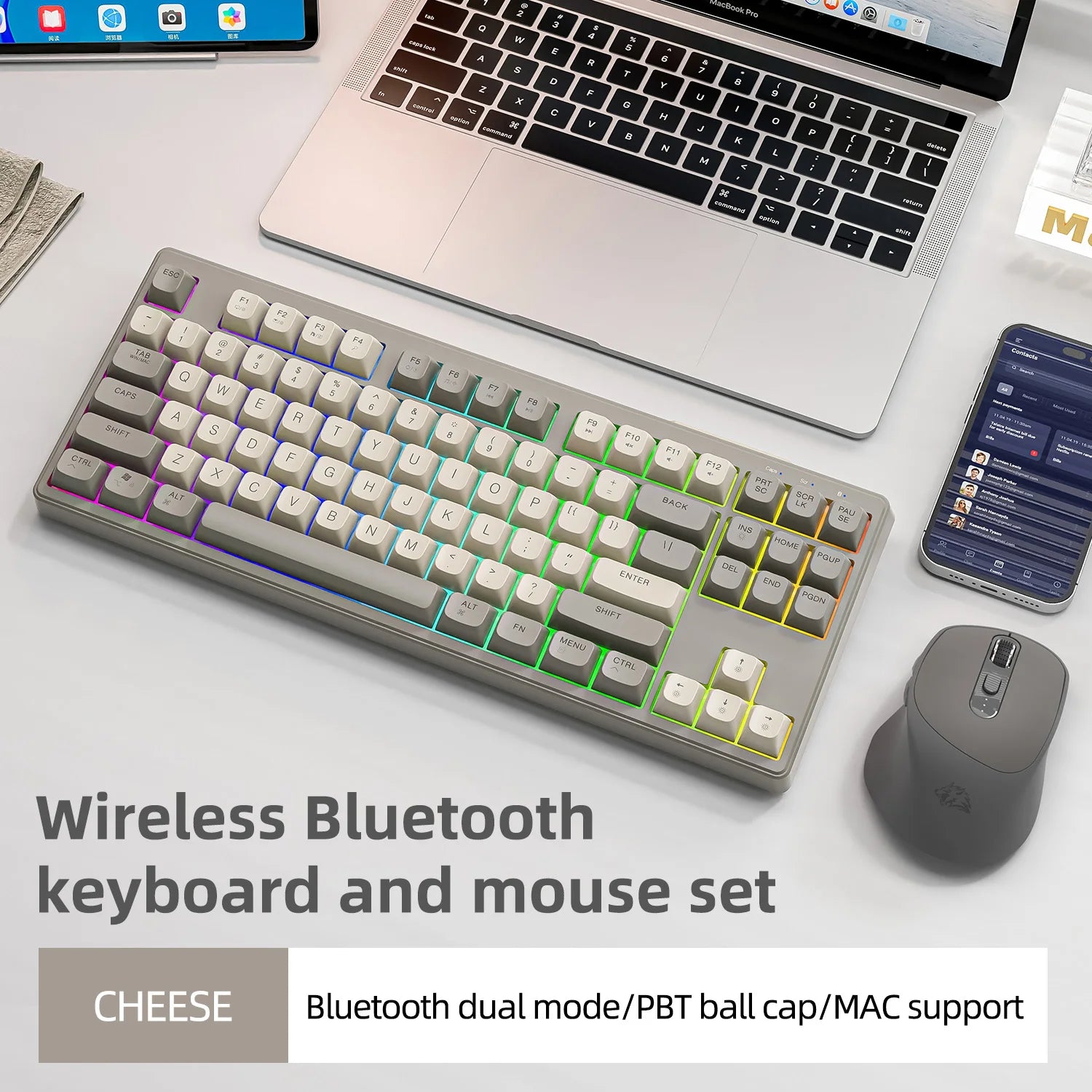M87 Wireless Keyboard and Mouse Combo, Bluetooth Dual Mode, PBT,Backlit,Rechargeable Keyboard Mouse Kit for Silent Office Gaming