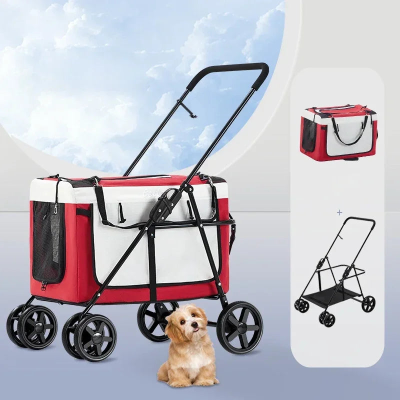 4-wheels Cat Stroller Pet Carrier Strolling Foldable Dog Stroller With Removable Liner