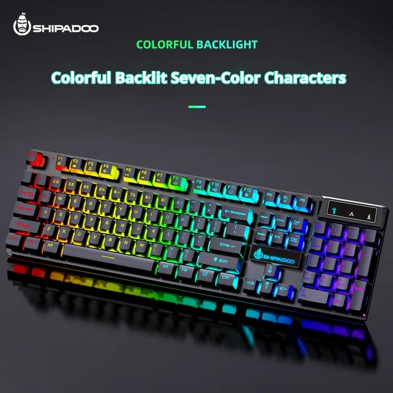 Shipadoo Wired Backlit Gaming Keyboard Mouse Set Waterproof Luminous RGB Streamer 1.35m Cable USB for Gamer PC Laptop Office