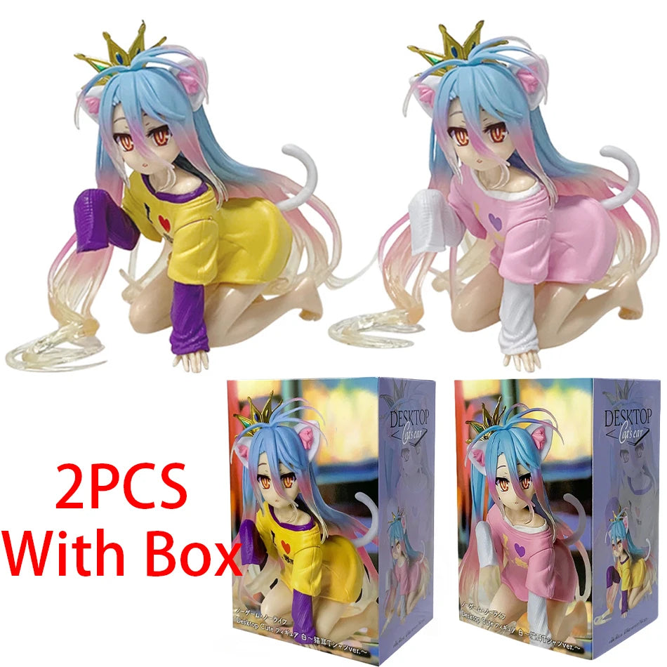10cm In Stock Anime No Game No Life: Zero Shiro Desktop Cute Figure White To Cat Ear T-Shirt Model Toy Figures Ornaments Gifts